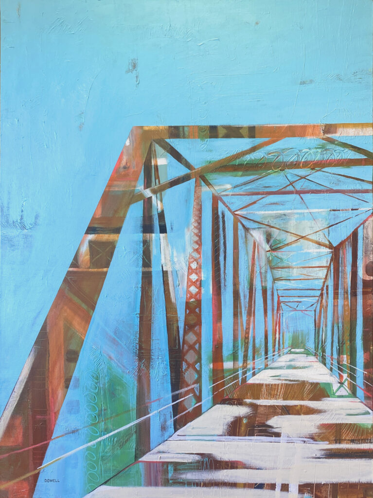 Appalachian Summer painting on canvas of a bridge by Sharon Dowell