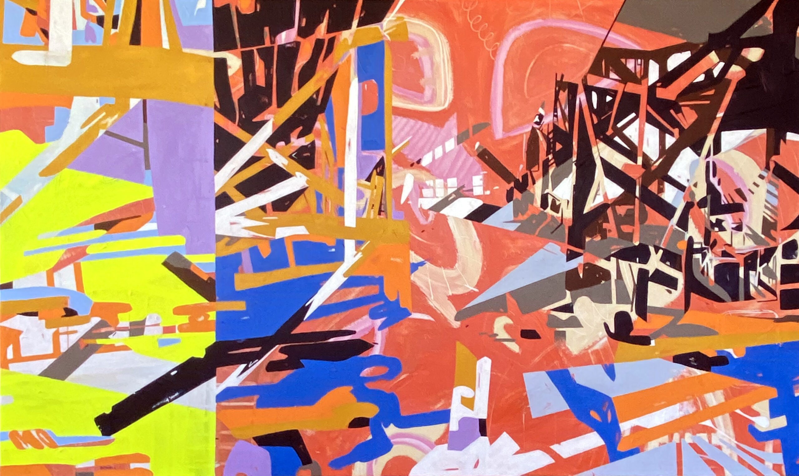 Low Country, an abstract architectural painting of a pier by Sharon Dowell Art, honored with an ArtPop Street Gallery billboard feature